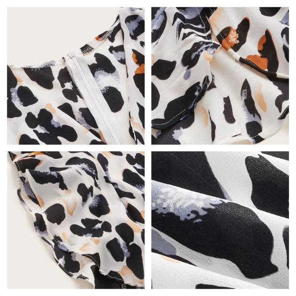 Cheetah Ruffle Detail Surplice V-Neck Mini Dress - Picture 7 of 9